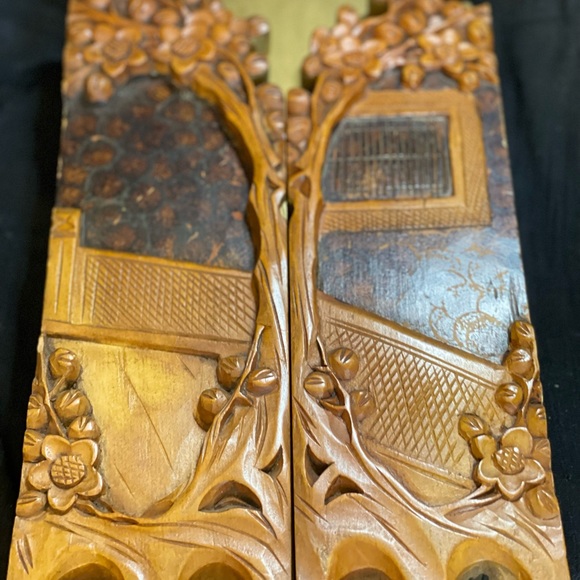 Antique Chinese , carved , wooden table screen , 14 x 12 inches, 1920s - Picture 2 of 3